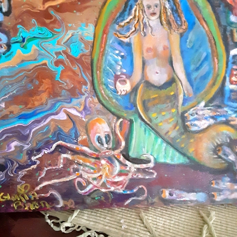 Original oil painting Mermaid by the sea